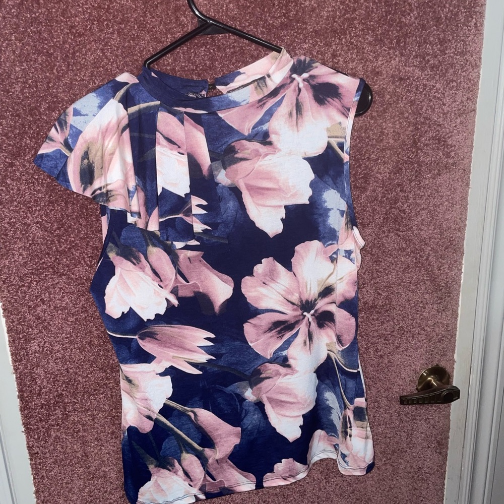 Suzy Shier Pink and Blue Patterned Blouse